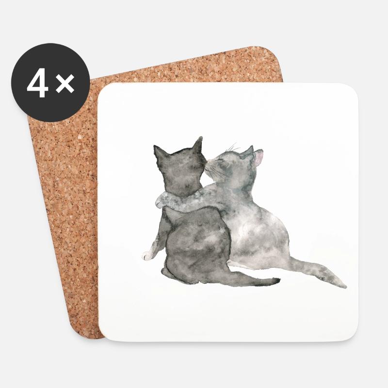 Katzen Aquarell - Untersetzer (4er-Set) - Weiß