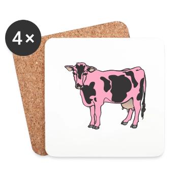Vache vache laitière rose ferme - Dessous de verre (lot de 4) - blanc - Devant