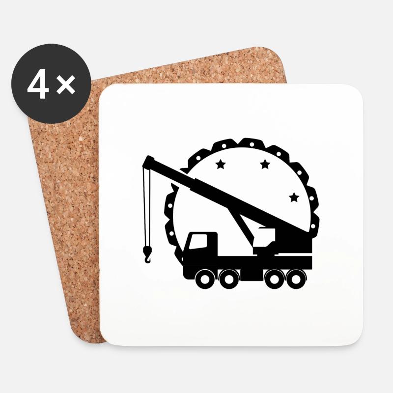 Baufahrzeug - Lastkraftwagen Baustelle Kran - Untersetzer (4er-Set) - Weiß