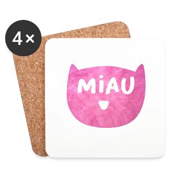 MIAU Katze flauschig rosa pink Haustier Fan Liebe - Untersetzer (4er-Set) - Weiß - Vorne