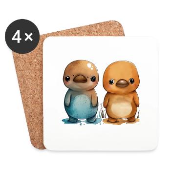 Platypus pair watercolor - Coasters (set of 4) - white - Front