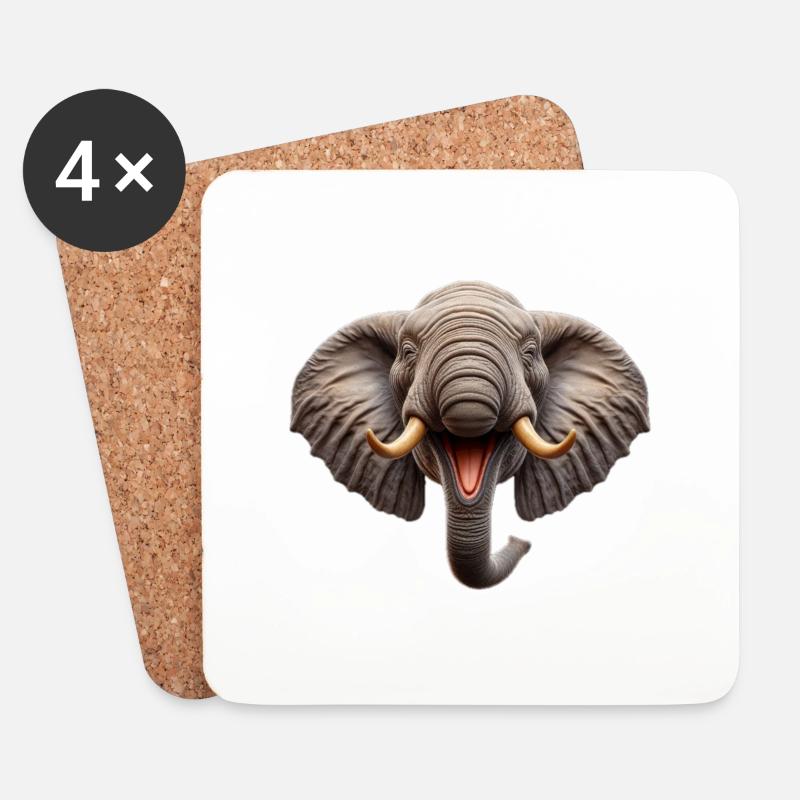 Lachender Elefant - Untersetzer (4er-Set) - Weiß
