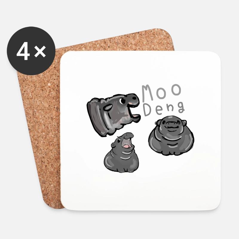 Moo Deng, Nilpferd, illustration, hippo - Untersetzer (4er-Set) - Weiß