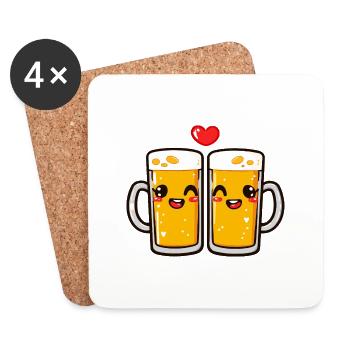Beer Couple Love Heart Valentine's Day - Coasters (set of 4) - white - Front