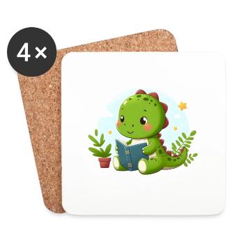 Dino reads book - Coasters (set of 4) - white - Front