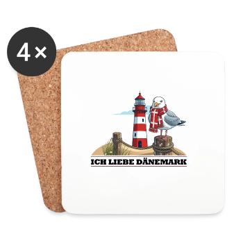 Leuchtturm Möwe mit Schal - Untersetzer (4er-Set) - Weiß - Vorne