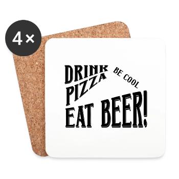 Boire de la pizza manger de la bière - Dessous de verre (lot de 4) - blanc - Devant