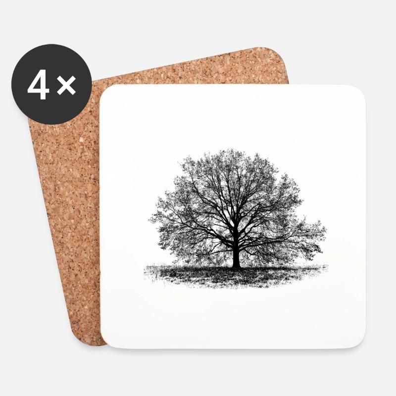 Tree in black - Coasters (set of 4) - white