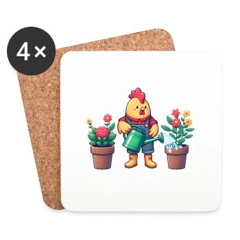 Huhn als Gärtner - Untersetzer (4er-Set) - Weiß - Vorne