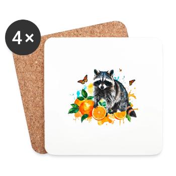 raton laveur, illustration, graffiti, oranges - Dessous de verre (lot de 4) - blanc - Devant