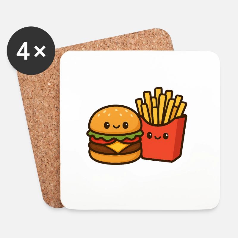 Kawaii Burger & Pommes Duo - Untersetzer (4er-Set) - Weiß