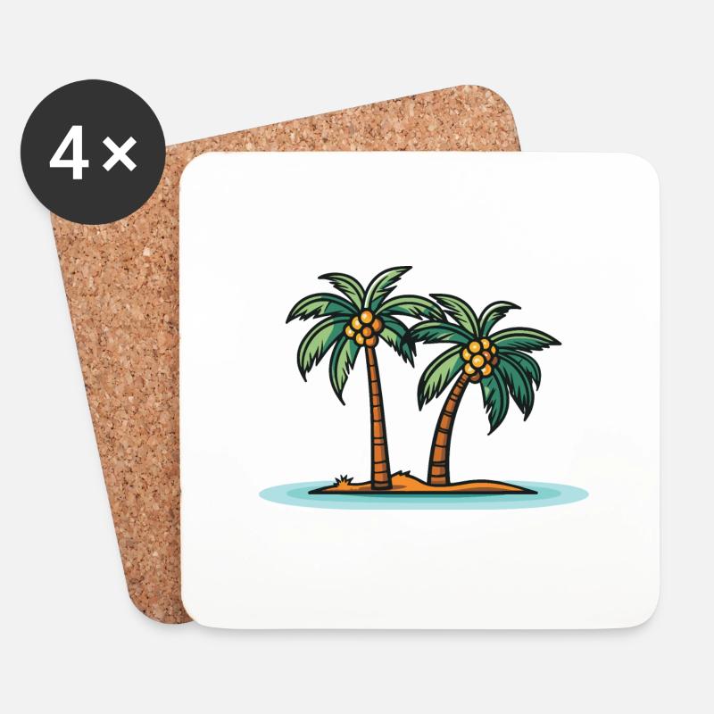 Palmen Insel Sommer - Untersetzer (4er-Set) - Weiß