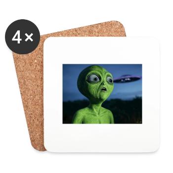Green Alien Eye-Catcher UFO - Coasters (set of 4) - white - Front
