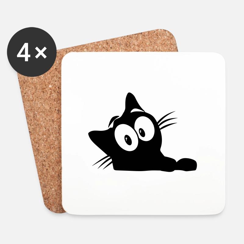 Black Cat 13 Katze - Untersetzer (4er-Set) - Weiß