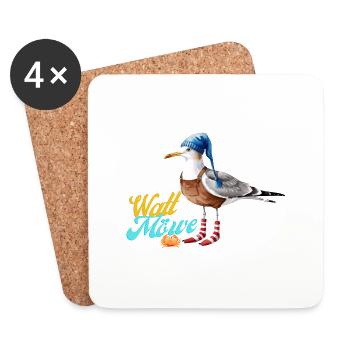 Illustration einer lustigen Watt Meer Möwe - Untersetzer (4er-Set) - Weiß - Vorne