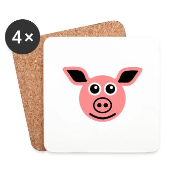 ★ Designfarben änderbar ★ Gesicht Schwein - Untersetzer (4er-Set) - Weiß - Vorne