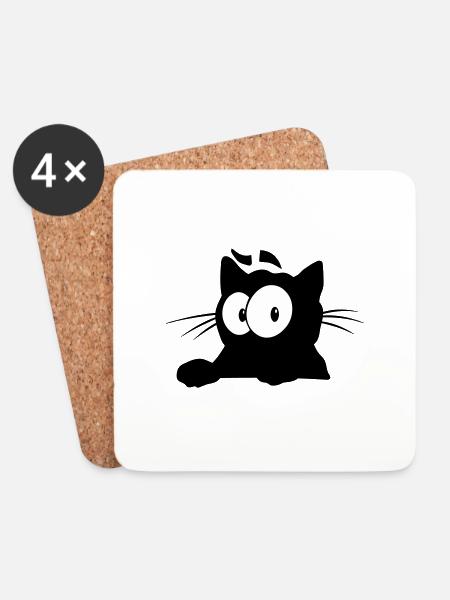 Black Cat 6 Katze - Untersetzer (4er-Set) - Weiß
