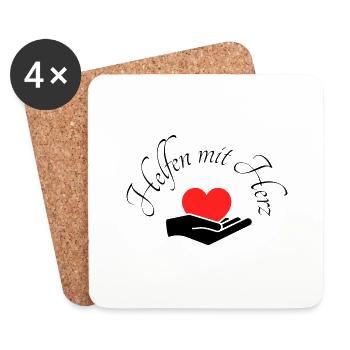 Helfen mit Herz Hand mit rotem Herz - Untersetzer (4er-Set) - Weiß - Vorne
