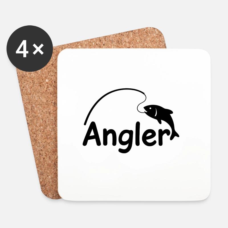 Angler mit Angel - Untersetzer (4er-Set) - Weiß
