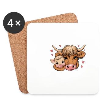 Adorable Highland Cow, Western Highland Cow - Coasters (set of 4) - white - Front