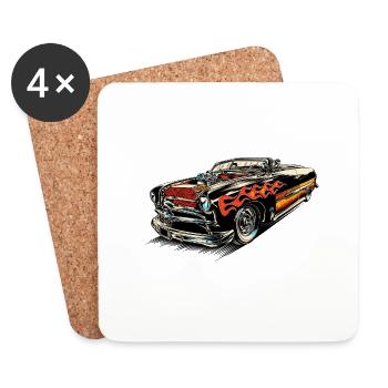Rockabilly - Hotrod Car Flames - neg - Dessous de verre (lot de 4) - blanc - Devant