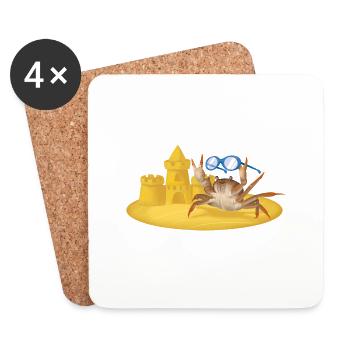 Crabe frais avec château de sable et verres - Dessous de verre (lot de 4) - blanc - Devant