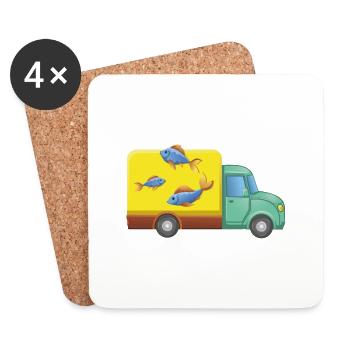 Delivery Service Fish Cart - Coasters (set of 4) - white - Front