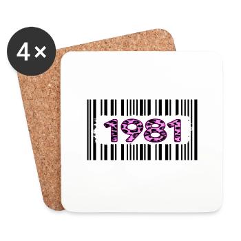 1981 Anniversaire Barcode Pink Leopard - Dessous de verre (lot de 4) - blanc - Devant