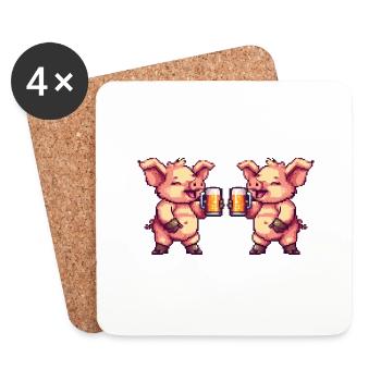 Fête de la bière de l’équipe de cochons - Dessous de verre (lot de 4) - blanc - Devant