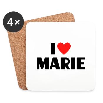 J’aime Marie Red Heart Love Fan Gift - Dessous de verre (lot de 4) - blanc - Devant
