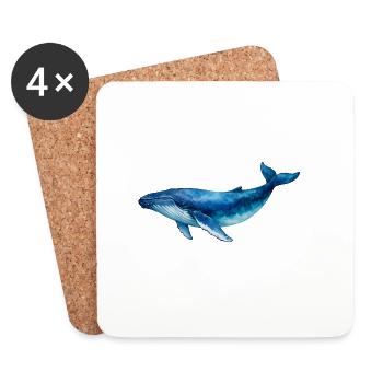 Blue Water Whale Watercolor - Coasters (set of 4) - white - Front