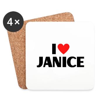 J’aime Janice Red Heart Love Fan Gift - Dessous de verre (lot de 4) - blanc - Devant