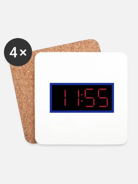 ★ Designfarben änderbar ★ Digitaluhr 11:55 Uhr - Untersetzer (4er-Set) - Weiß