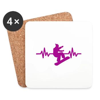 Heartbeat Snowboard - Sports d’hiver Piste de neige - Dessous de verre (lot de 4) - blanc - Devant