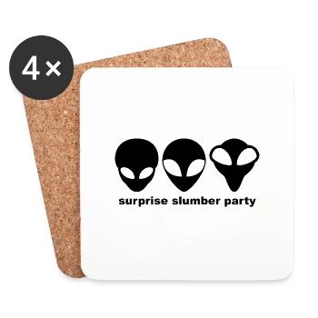 Grey Aliens - Surprise Slumber Party. Black - Coasters (set of 4) - white - Front