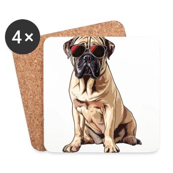 English Mastiff, Hund, Sonnenbrille, Sommer - Untersetzer (4er-Set) - Weiß - Vorne