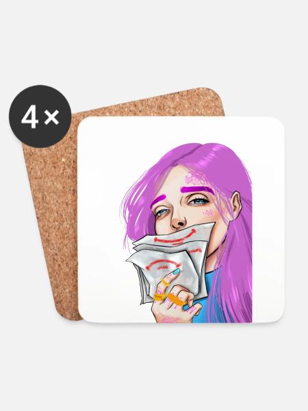 Purple Girl Limitless | Pink Hair - Coasters (set of 4) - white