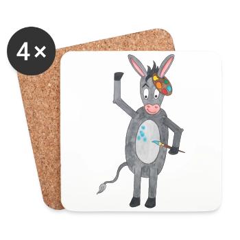 Donkey with brush and color palette - Coasters (set of 4) - white - Front