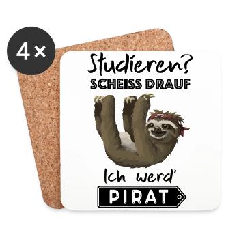 Studieren? Scheiß drauf ich werd' Pirat, Faultier - Untersetzer (4er-Set) - Weiß - Vorne
