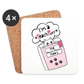 Funny Cat In A Book. Funny Teacher Puns. - Coasters (set of 4) - white - Front