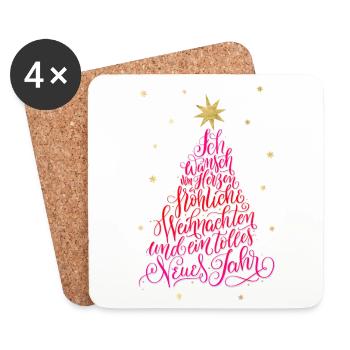 Fröhliche Weihnachten und ein tolles Neues Jahr - Untersetzer (4er-Set) - Weiß - Vorne
