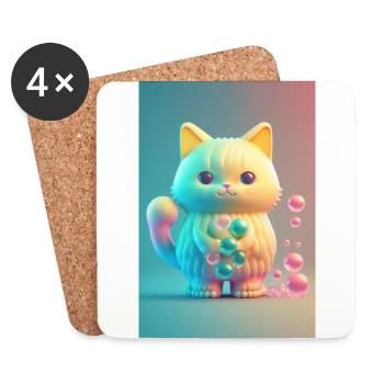 Chat coloré - Dessous de verre (lot de 4) - blanc - Devant