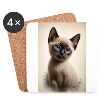 Chaton siamois - Dessous de verre (lot de 4) - blanc - Devant