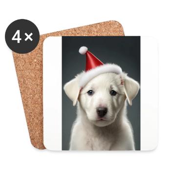 Chiot blanc noël - Dessous de verre (lot de 4) - blanc - Devant