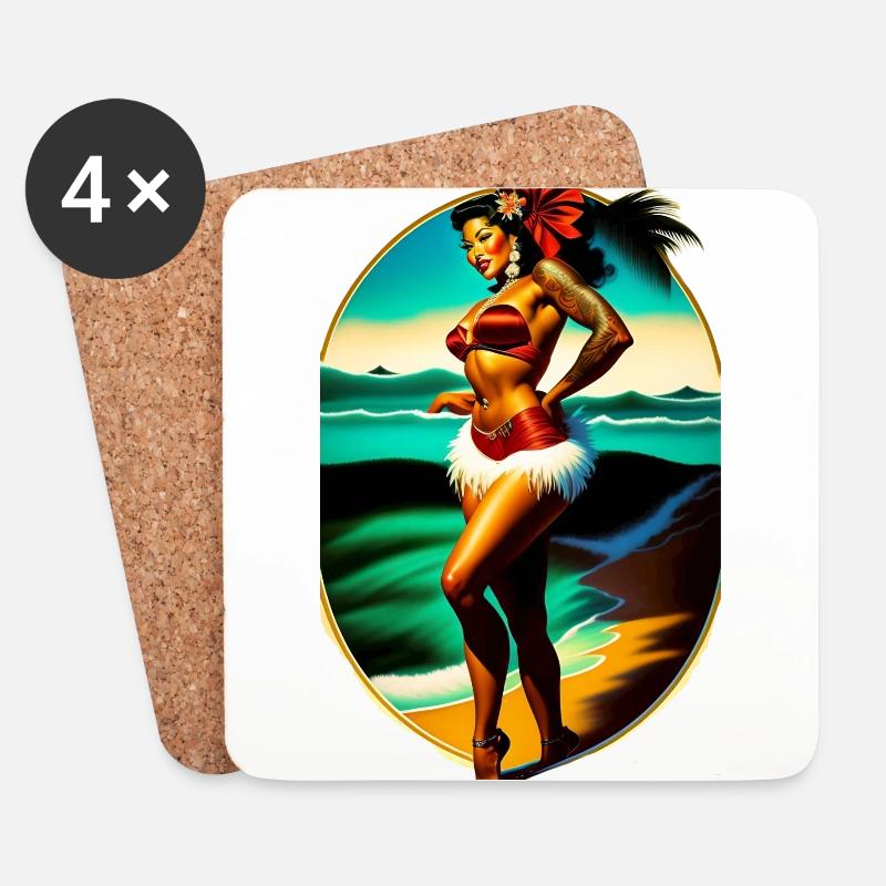 Hula Babe am Strand - Untersetzer (4er-Set) - Weiß