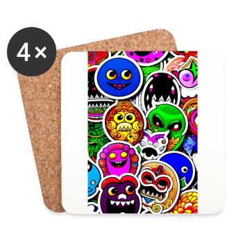Lustige Monster Aufkleber - Untersetzer (4er-Set) - Weiß - Vorne