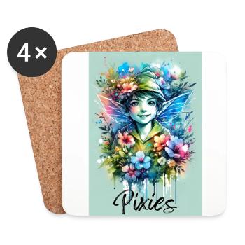 Pixie - Pixies - Flowers, Watercolor and Fairy - Coasters (set of 4) - white - Front