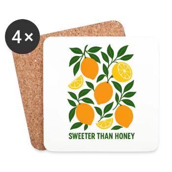 Vintage Lemon, Summery, Colorful Sweeter than Honey - Coasters (set of 4) - white - Front