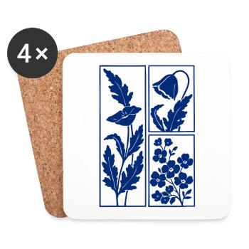 Blue minimalist flowers trendy vintage look - Coasters (set of 4) - white - Front