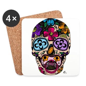 Tête de mort mexicaine couleur - Dessous de verre (lot de 4) - blanc - Devant